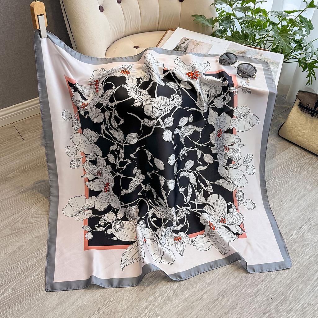 Spring And Summer 90Cm Silk Scarf Women'S Satin Printing Imitation Silk Scarf Large Square Scarf Temperament Shawl Bag Headscarf