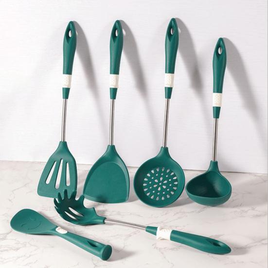 1 Set Anti-scald Cooking Utensils Non-stick Handle Silicone Cooking Spatula Spoon Set Cooking