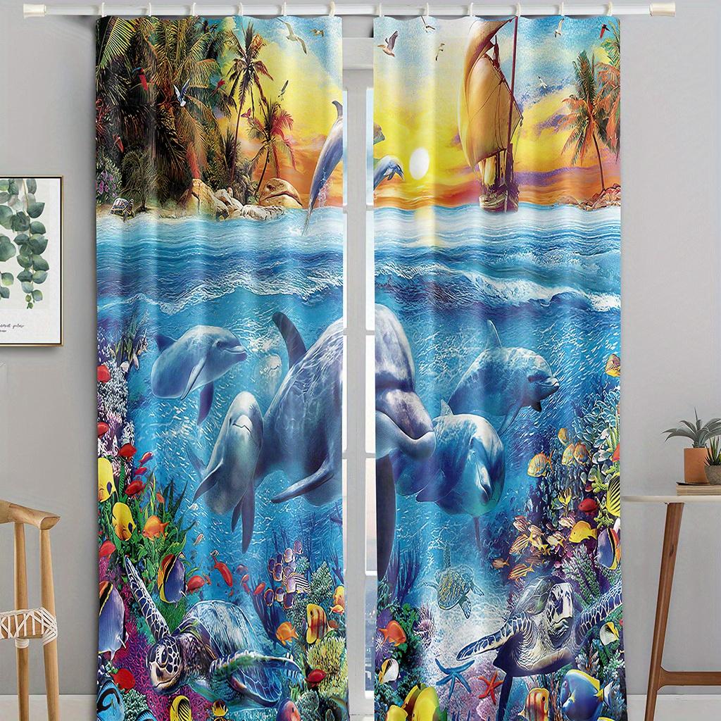 2 шт. Шторы с узором «Дельфин», декоративные шторы на окна, украшения для спальни, гостиной, домашнего декора, украшения комнаты