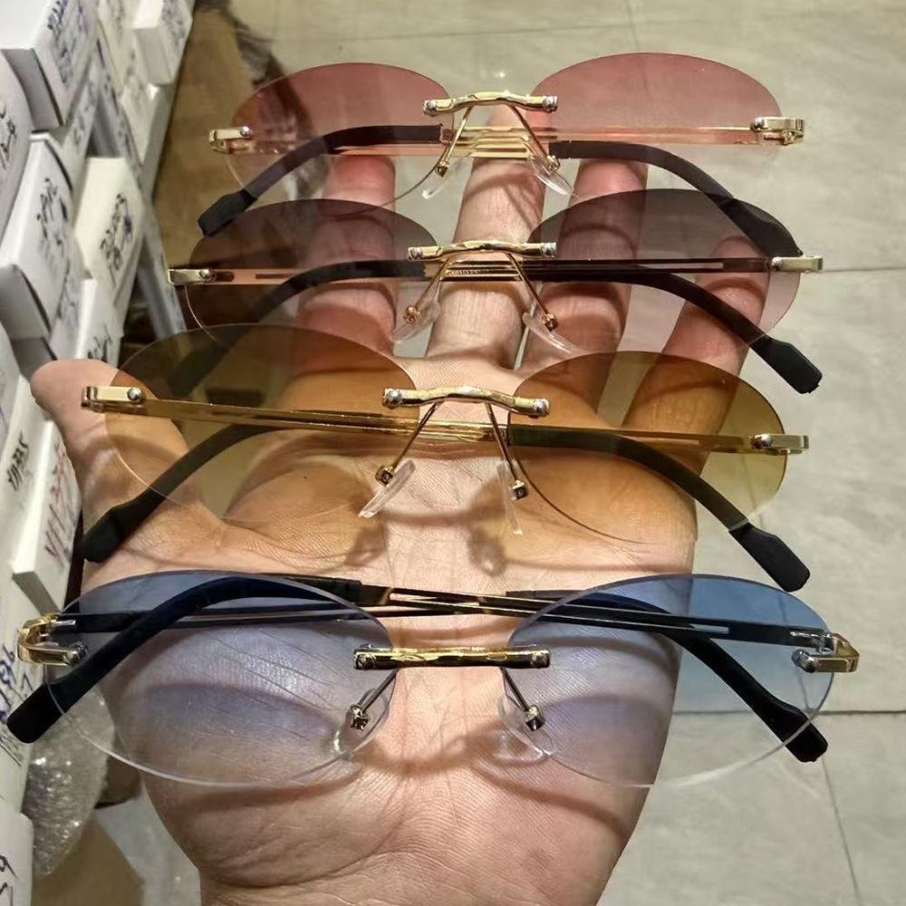2026 Small Oval Boundless Sunglasses Office Lady Elegant Gradient Lens UV400 Sun Glasses for Women Men Fishing Driving Shades