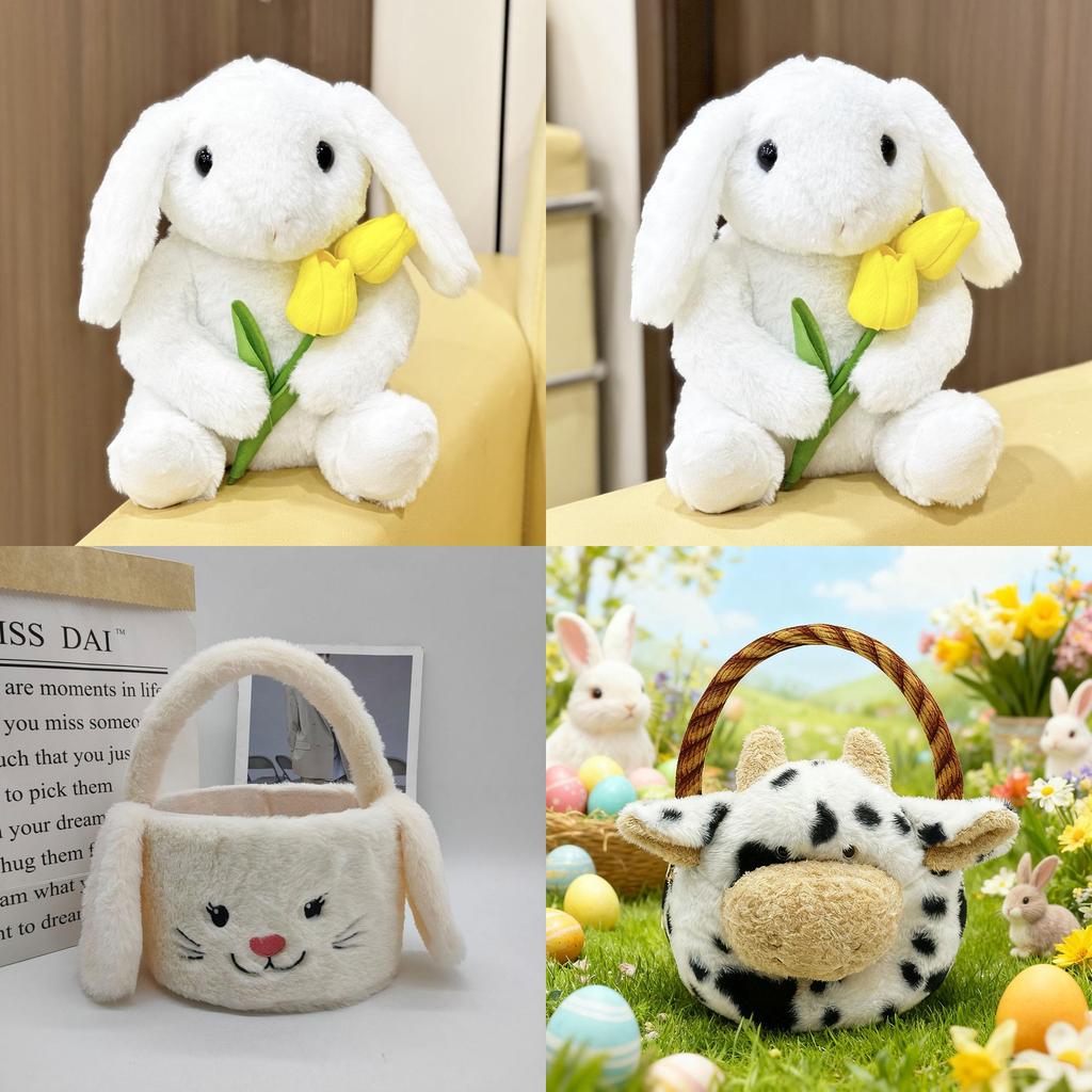 Плюшевая игрушка в виде коровы, пасхальная корзина, с ПП-хлопком для праздничного подарка и декора