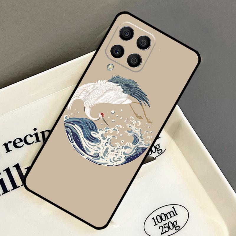 Art Crane Waves Case For Samsung Galaxy M33 M53 M13 M15 M35 M55 M32 M16 M36 M56 M54 M20 M52 M34 M14 M11 M31