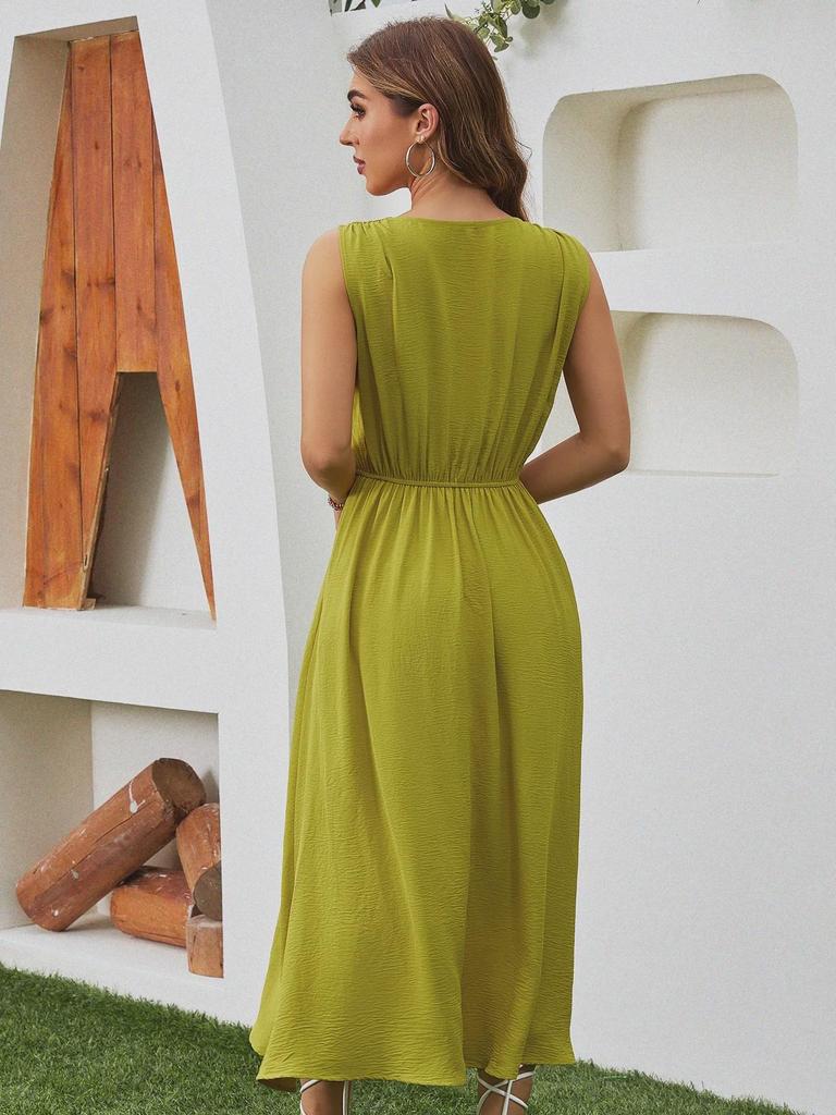 Женское однотонное платье без рукавов с ремешком на талии, лето 2024 г.