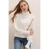Women's White Half Turtleneck Lace Detailed Sweater