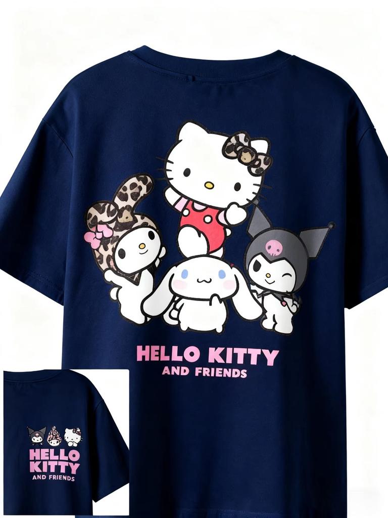 2026 новая футболка Hello Kitty из мягкого хлопка с коротким рукавом и круглым вырезом, милый принт, легкий летний топ для женщин, повседневная одежда