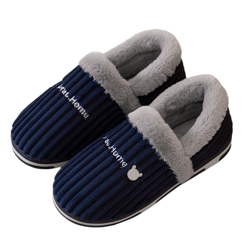Fashion Comwarm Indoor Warm Plush Slippers For Women Men Winter Fashion Furry Slippers Flully Cotton Slides Home Non-Slip Bedroom Shoes