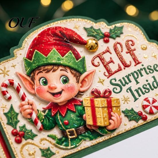 Christmas Table Decorations 3D Pop Up Card, Santa/Gingerbread House/Snowman/Elf Festive Greeting Card with Holiday Retro Style Note Cards House Scene,