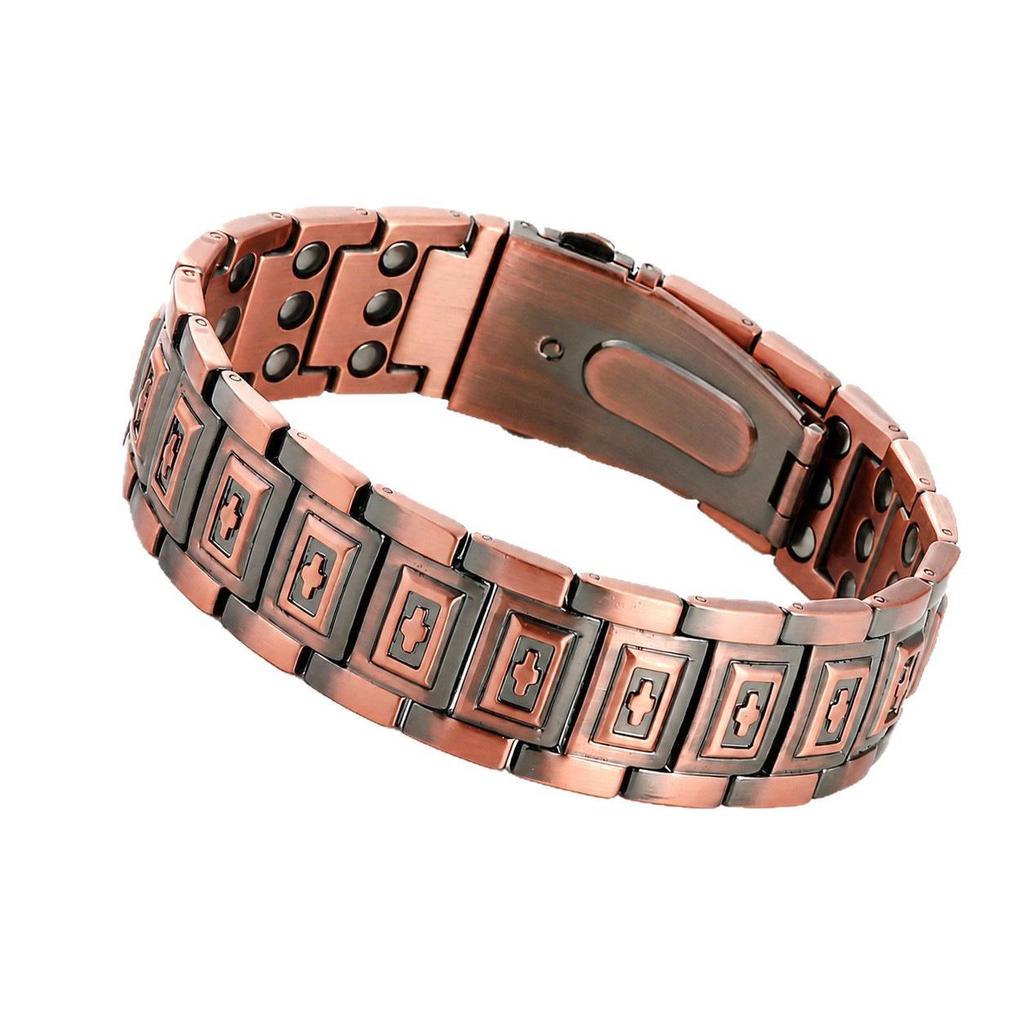 Vintage Copper Magnetic Bracelet: Retro Fashion Three-Row, Full Magnet, Adjustable Couple Bangle