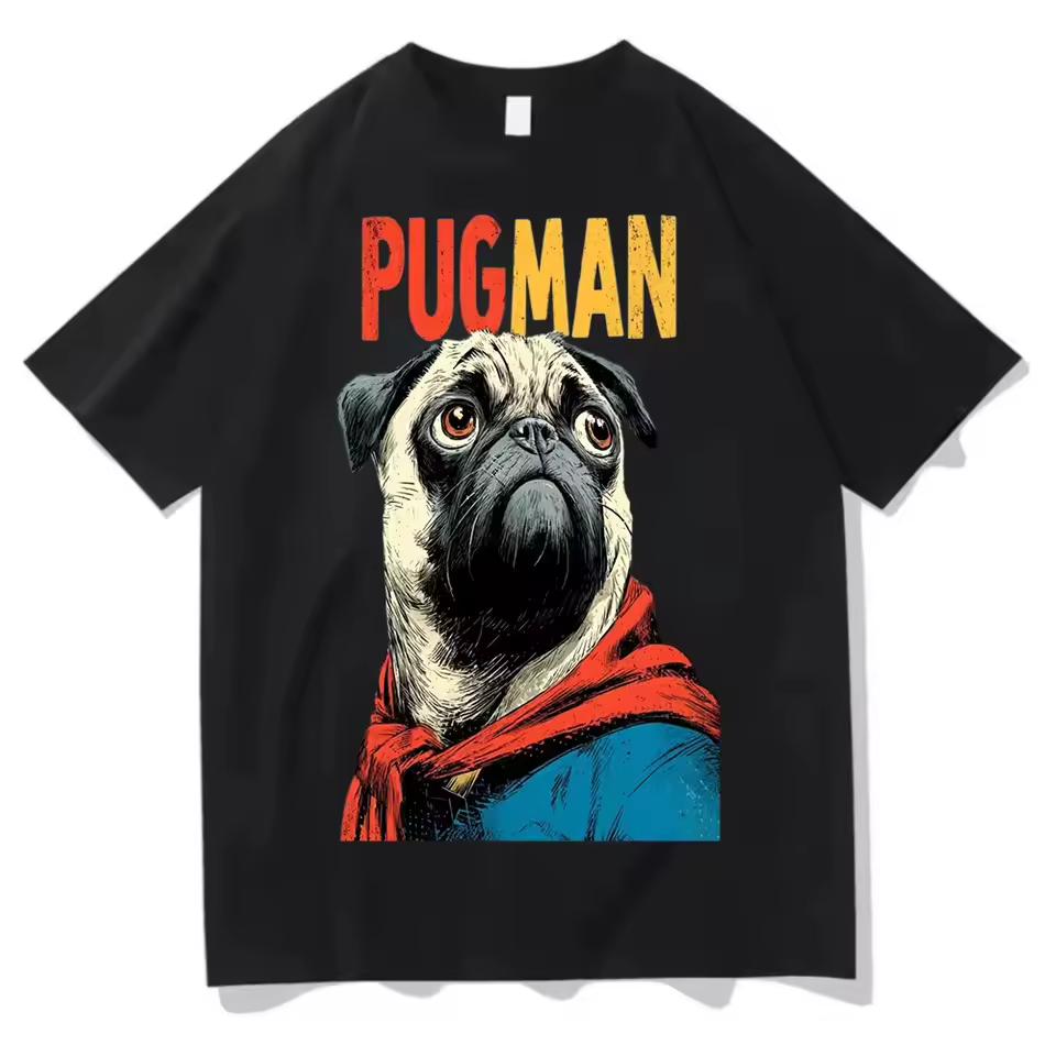 Unisex Retro Pug Dog T‑Shirt Funny Comic Puppy Graphic Crewneck Casual Pet Lover Trendy Streetwear Daily Tee Top