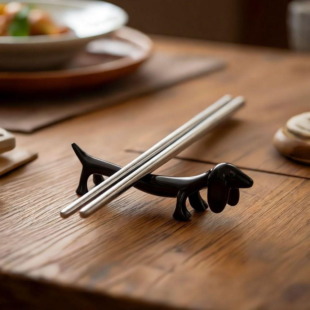 2PCS Silver Dachshund Dog Chopstick Holder Zinc Zinc Zinc Alloy Cutlery Rest Kitchen Accessories