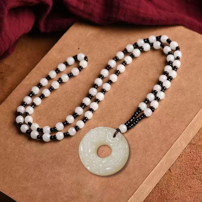 Изысканная двухсторонняя резная пряжка безопасности из нефрита Brave Troops, брелок для ключей, передача богатства, ожерелье с резным кулоном ручной работы в стиле ретро