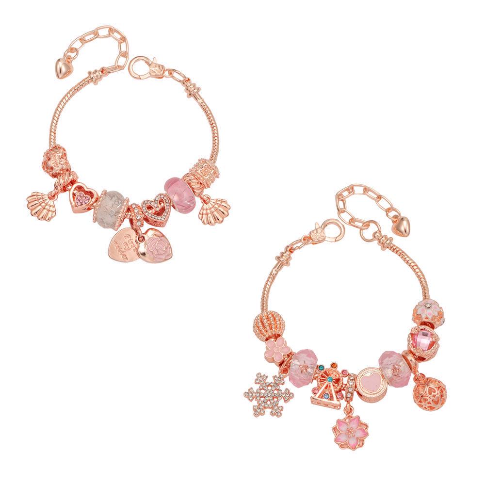 Роскошный браслет из бисера цвета розового золота с сакурой и снежинкой - подарок на День святого Валентина