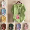 Женская мода Plum Blossom Printed футболка с коротким рукавом свободная хлопковая рубашка повседневная свободная летняя блузка топы больших размеров