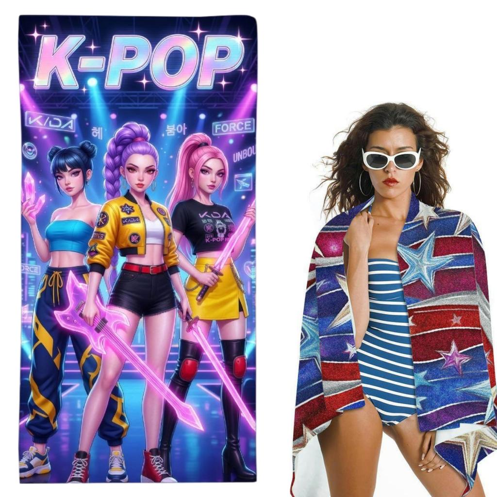 Пляжное полотенце большого размера с принтом K-Pop айдола, быстросохнущее, антипесочное, мягкое, комфортное, приятное для кожи, унисекс, для плавания, отпуска
