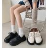 Small Leather Shoes Women's New Spring and Summer Student Big Head Retro Black Straps Thick Sole Heightening Single Shoes