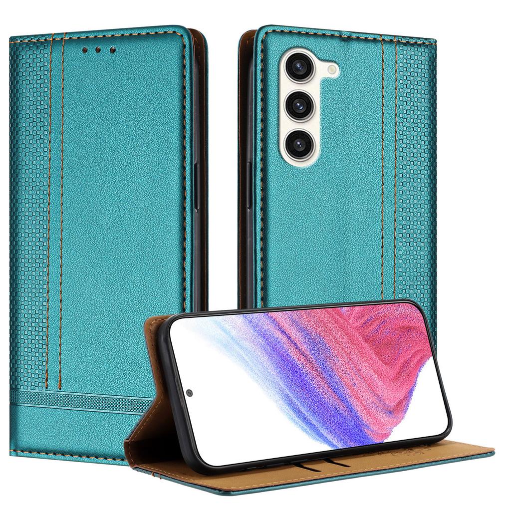 For Samsung Galaxy S23 Case L-Shaped Grid Pattern Leather Stand Phone Cover with Card Slots