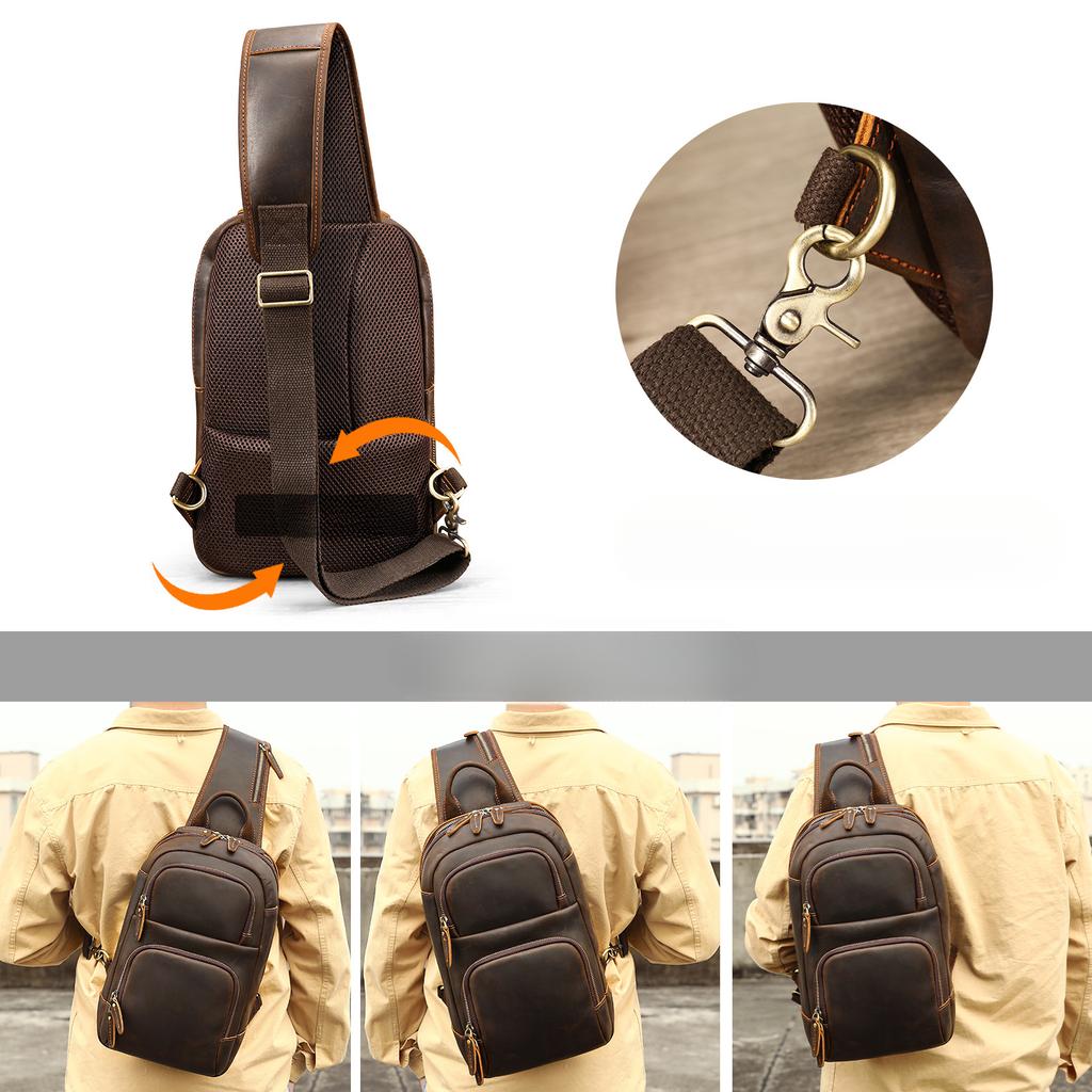 Мужская нагрудная сумка в стиле ретро, вместительная, многофункциональная, из натуральной кожи, повседневная и простая сумка на одно плечо