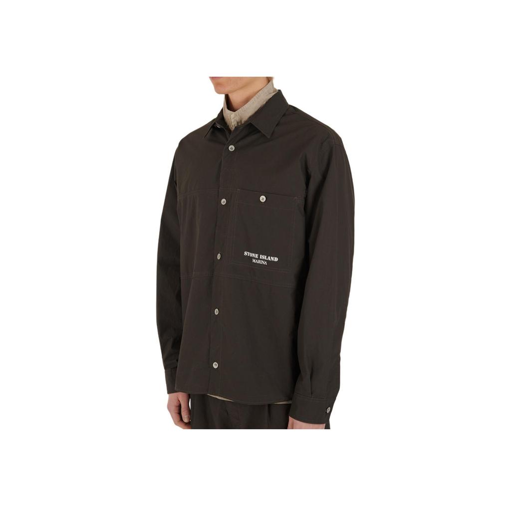 STONE ISLAND Button Down Collar Striped Logo Long Sleeve Jacket Men Jacket Dark-Gray 8015109X3-V0065