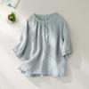 Summer Cotton Linen Artistic Loose Round Neck Shirt Top for Women