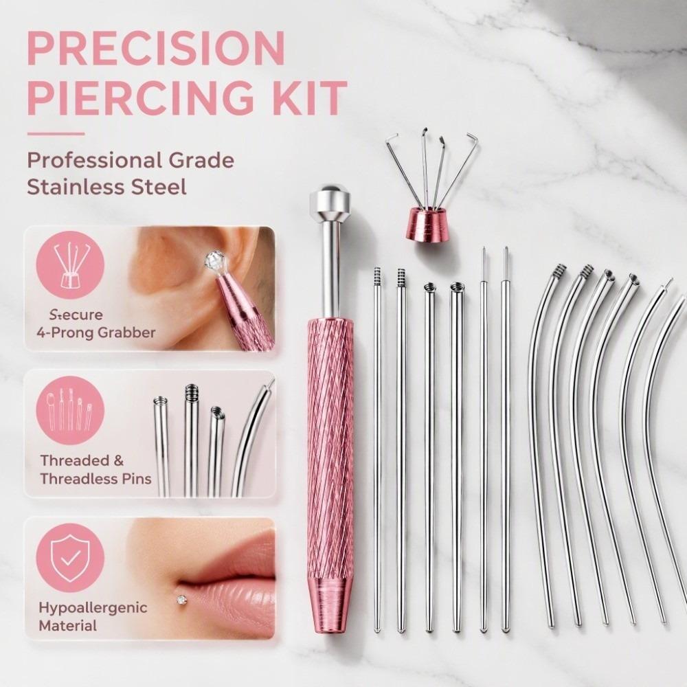 13pcs Professional Piercing Taper Tool Earring Applicator Puncture Connecting Pin Ear Piercing