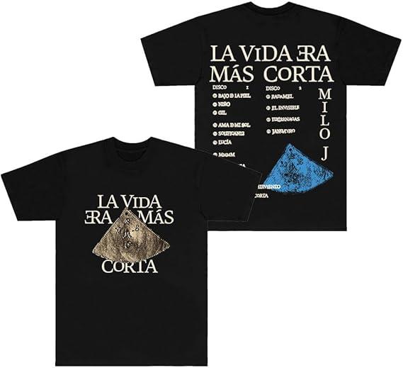 2026 Milo J La Vida Era Mas Corta Футболки Streetwear Футболка Женская Унисекс Хип-хоп С круглым вырезом Короткий рукав