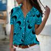 2025 Summer New Fashion Women's Retro Printed Short Sleeve V-neck Casual Button-down Shirt Top