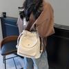 2025 New Pleated Drawstring Canvas Shoulder Bag Women's Fashion Niche Messenger Bag Casual Versatile Tote Bag