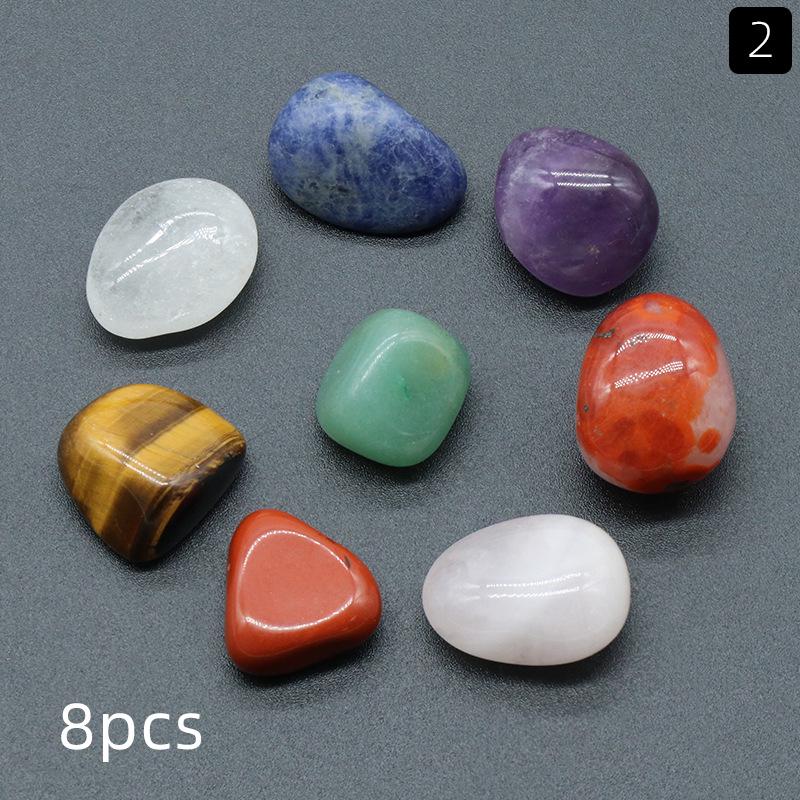 1536-Natural Agate Crystal Chakra Stones Set: Irregular Multi-Colored Yoga Stones (7-8 Pieces)