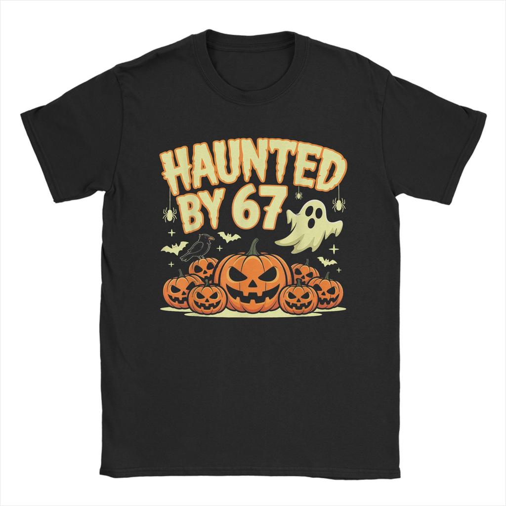 Мужская футболка 'Преследуемый 67' Забавная Хэллоуинская (2) Смешная хлопковая футболка с коротким рукавом Футболки с круглым вырезом Одежда Большого размера
