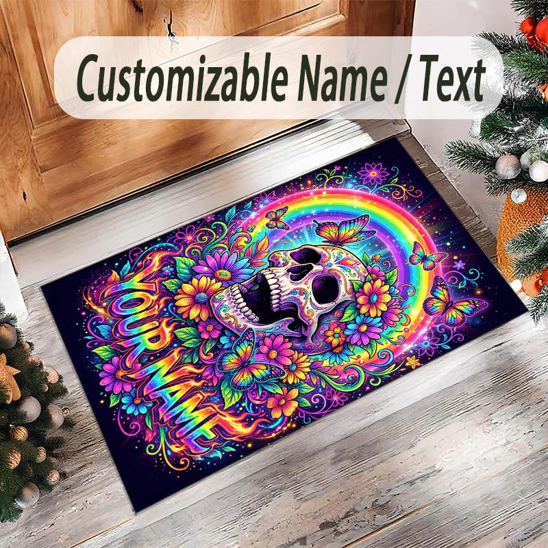 Gothic Theme Crystal Velvet Floor Rug Personalized Custom Name Text Warm Carpet Home Decoration