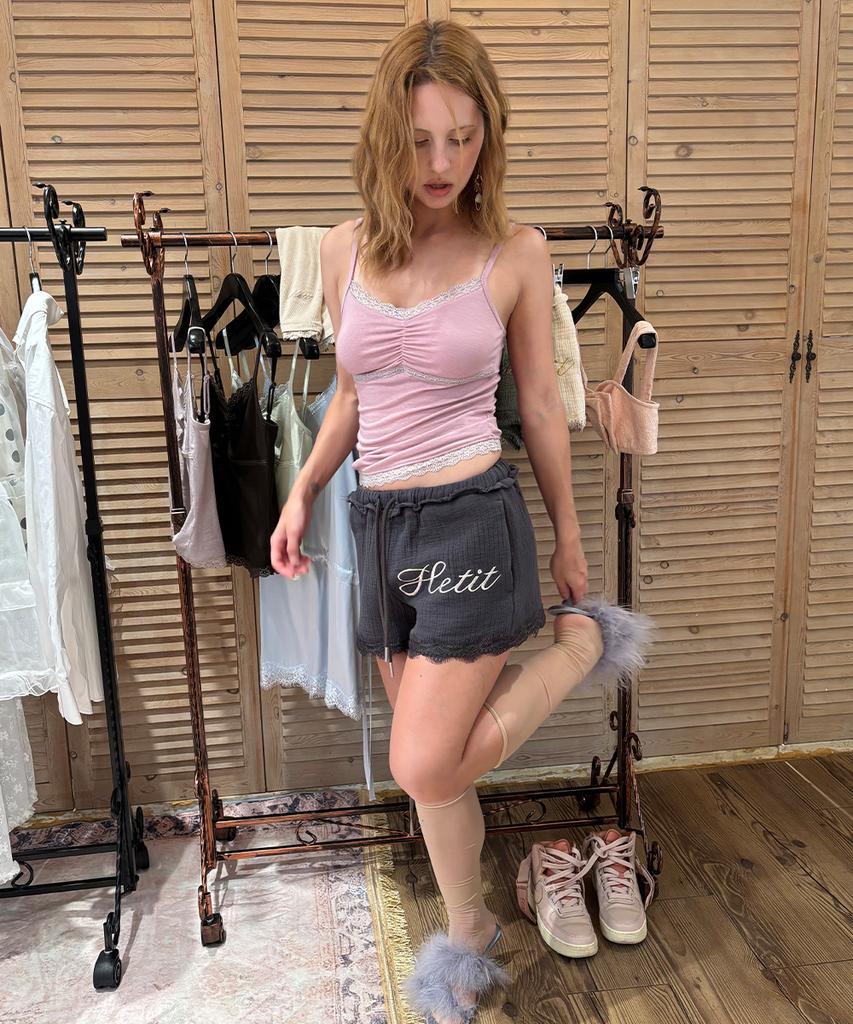 HETIT Cotton Quilted Lace Shorts (Charcoal)