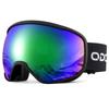 Odoland Snow Spherical OTG Glasses Mirrored UV400 Double Adult Size Green VLT Goggles, Dual-Layer Lenses, Anti-Fog, Compatible, Lenses, Protection,