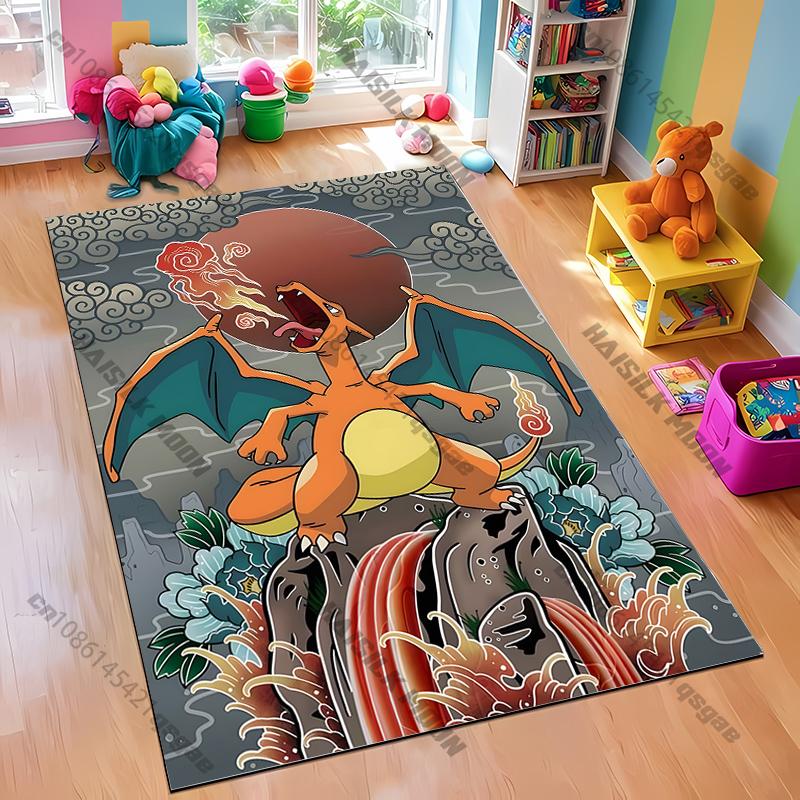 1PC Japanese Anime Pokemon Card Retro Charizard Area Carpet Living Room Bedroom Entrance Door Decor Mats, Rug Next Day Shipping