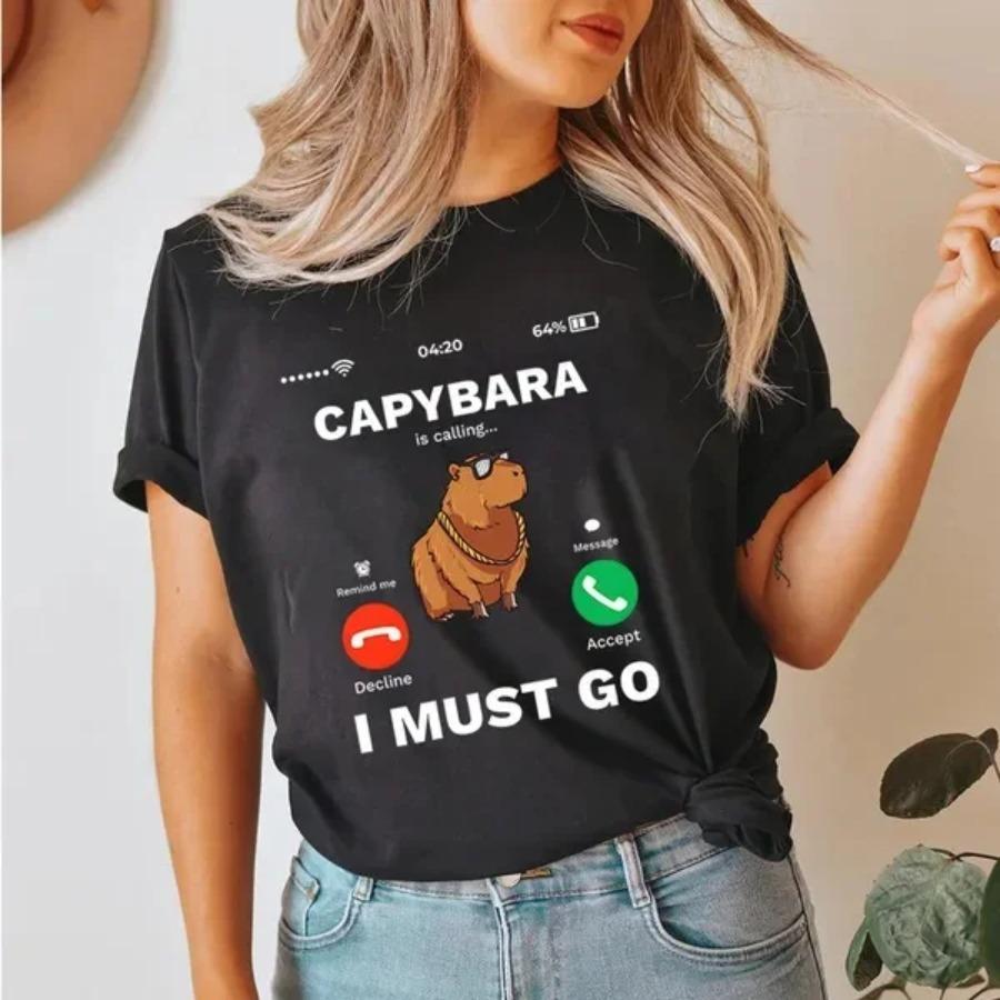 Хлопковая футболка Calling Tees Забавная капибара Грызун Любитель животных Юмор Футболка Женская Мужская Летняя Повседневная Круглый вырез Короткий рукав Топы