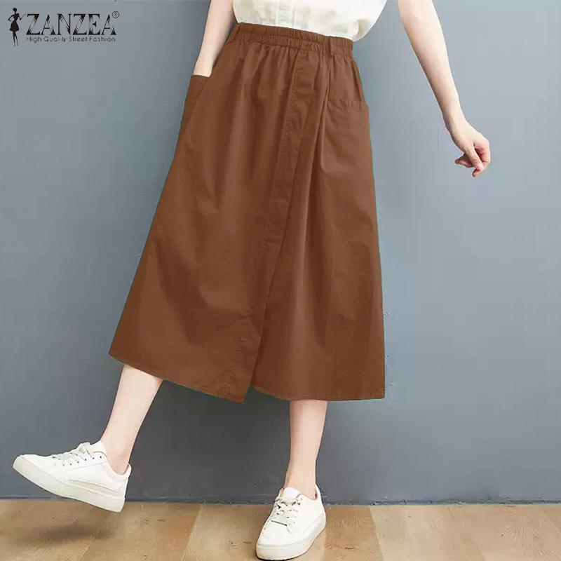 ZANZEA Женские повседневные однотонные свободные юбки с эластичной резинкой на талии