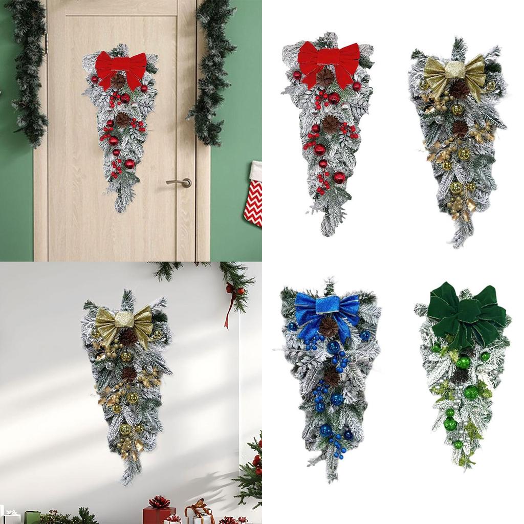 Artificial Christmas Wreath Decorative Garland Festive Hanging Ornament Imitation Berries Flocked PP
