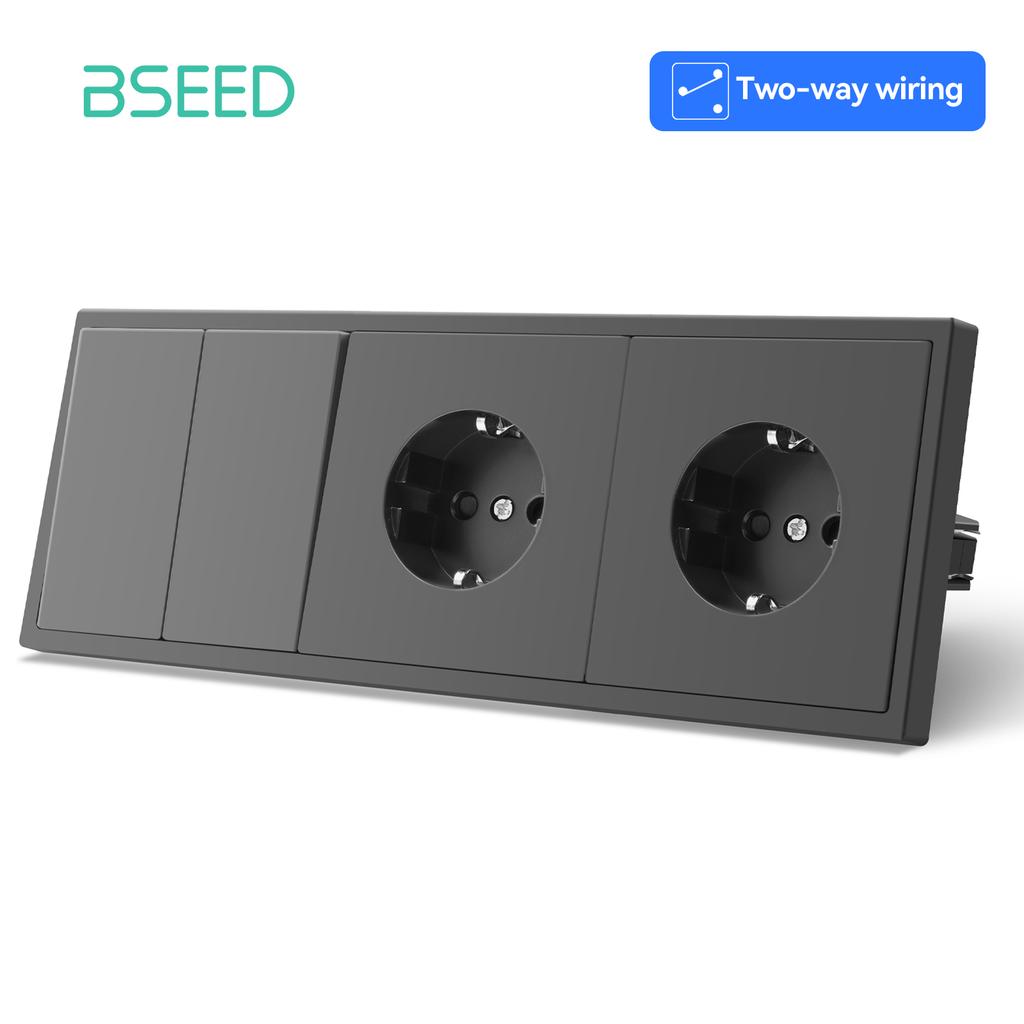 BSEED 1/2Gang Large Button Light Switches 1/2Way Plus Wall Power Type-c USB Sockets Fast Charging EU Standard Plastic Frames