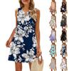Женское повседневное летнее платье без рукавов с принтом, свободное пляжное платье с вырезами