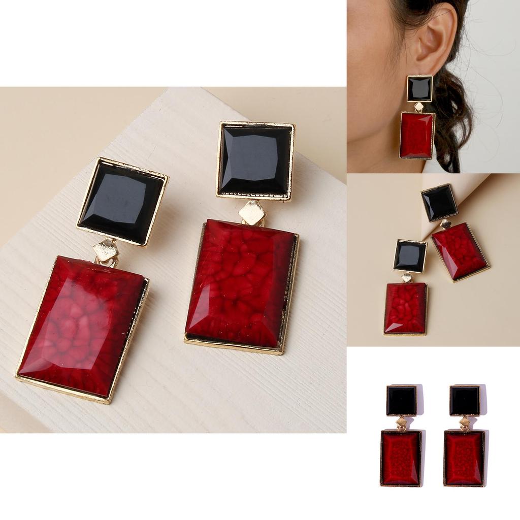 Винтажные геометрические серьги из смолы со стразами для женщин, ретро фестивальный модный аксессуар