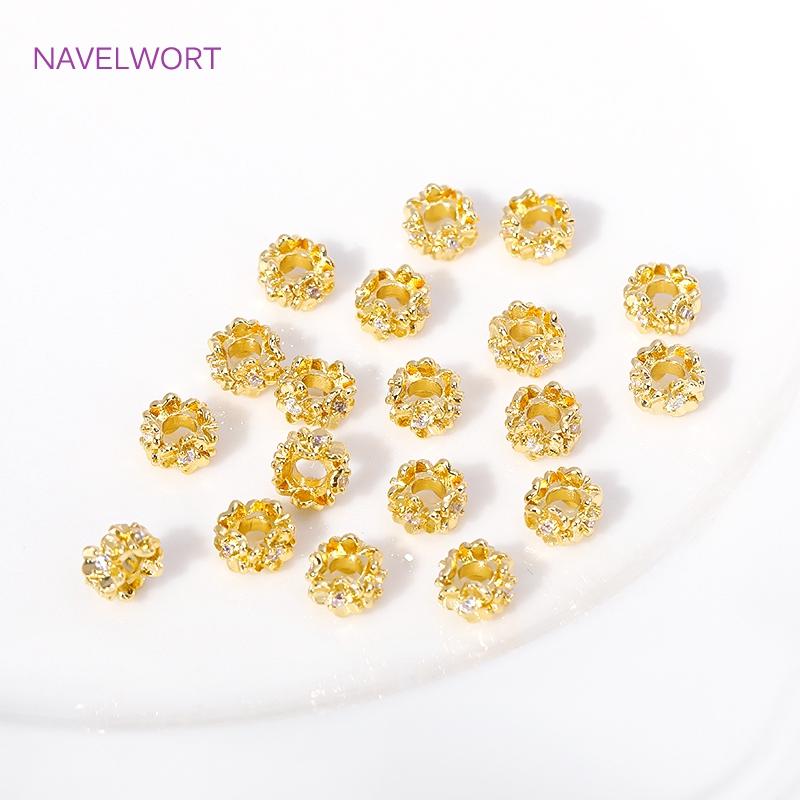 18K Gold Plated Inlaid Zircon Flowers Spacer Beads Metal Large Hole Beads For Jewelry Making DIY Beading Findings Wholesale