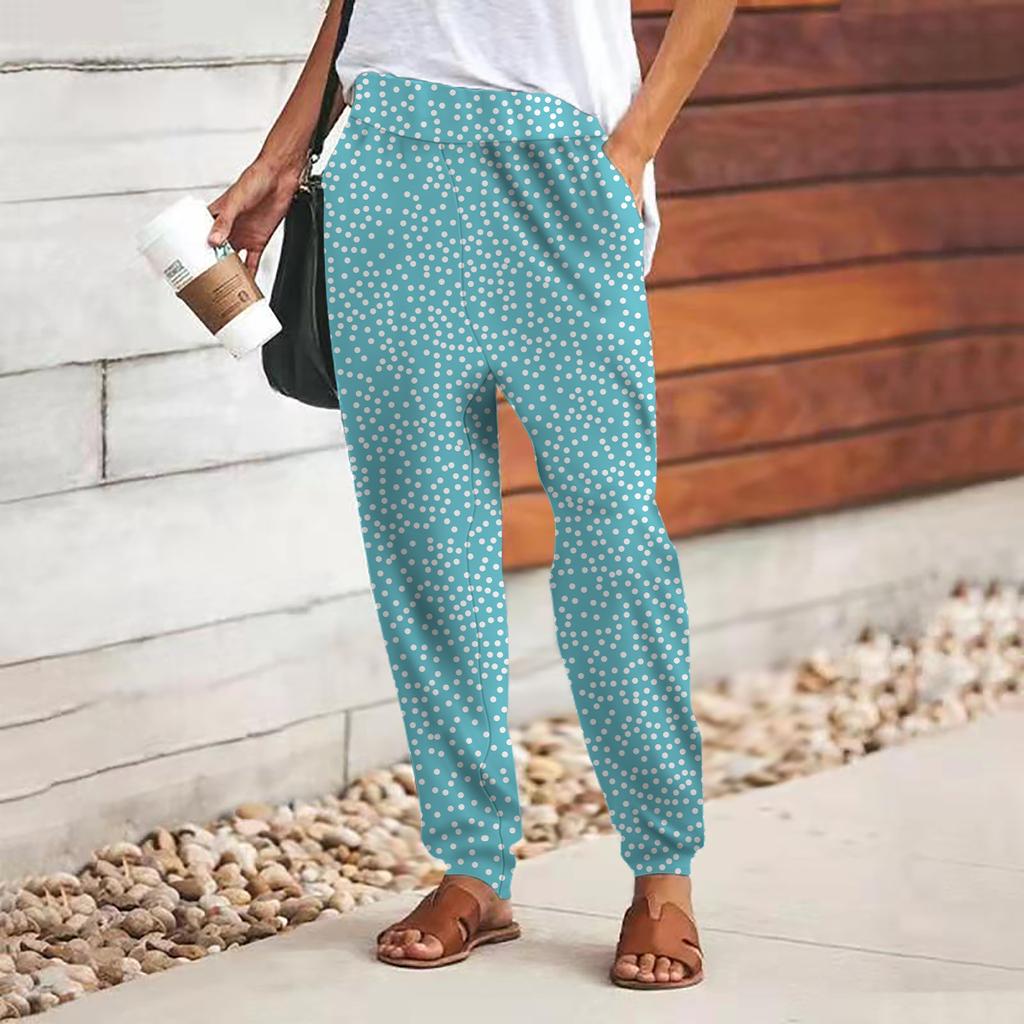 Женские брюки с 3D-принтом в виде синих цветочных фрагментов, свободные брюки со шнуровкой и эластичным поясом, повседневные длинные брюки с карманами