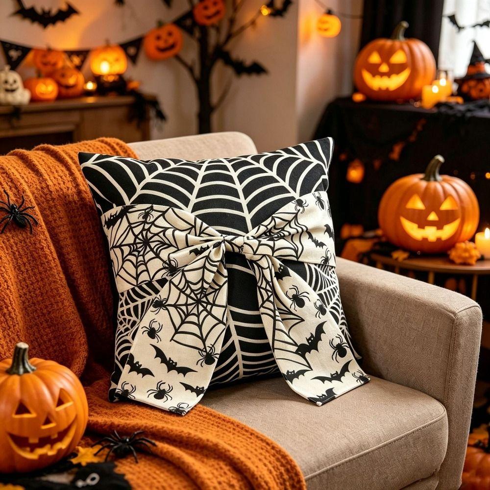 Washable Ghost Print Cushion Cover Soft Fabric Pumpkin Pillow Cover Halloween Decoration