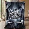 Newcastle United FC Custom Name Text Flannel Blanket Soccer Logo Personalized Fleece Throw Blanket Special Gift For Sofa Bedroom Home