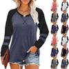 Ladies' Casual And Fashionable Color Blocked Round Neck Long Sleeved Casual Loose T-shirt Top
