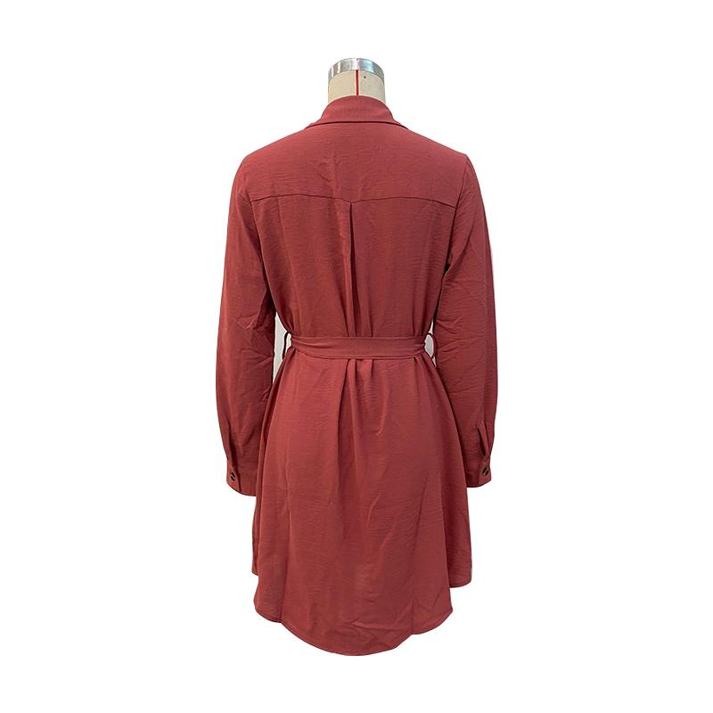 Ранняя осень, однобортное однобортное платье с воротником с лацканами и длинными рукавами на шнуровке, однотонное платье