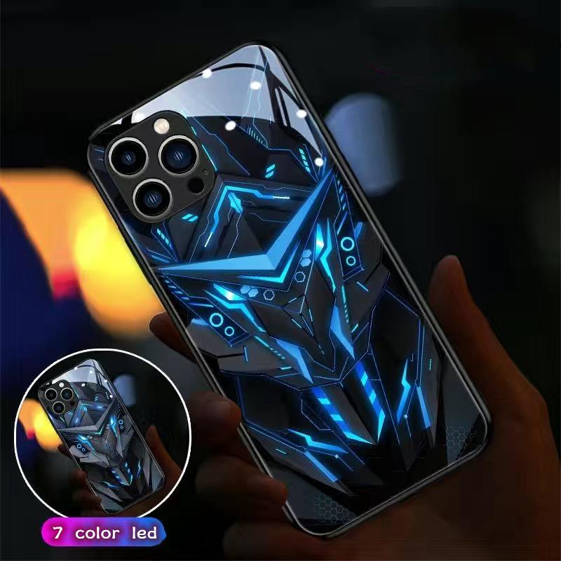 Геометрия LED Светящийся Чехол для Телефона Для iPhone 16 15 13 Pro 12 Mini 14 Plus 11 XS Max X XR 8 7 Роскошный Схематичный Звонок Светящийся Корпус