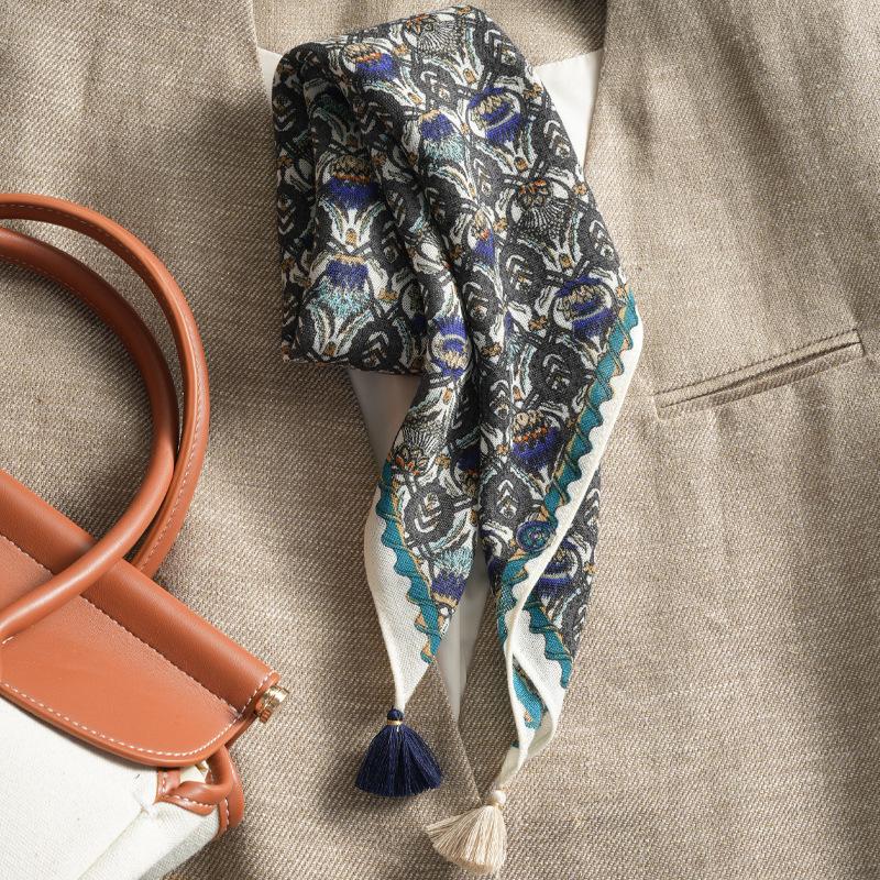 Silk Wool Double-Sided Heterochrome Ethnic Style Retro 70 Velvet Small Square Scarf Silk Scarf Women'S Warm Shawl Light Luxury Scarf Scarf