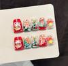 10PCS Christmas Artificial Nails with Duckbill Design Holiday Theme Press on Nails for Women Girls Festive Party Nail Art Decoration