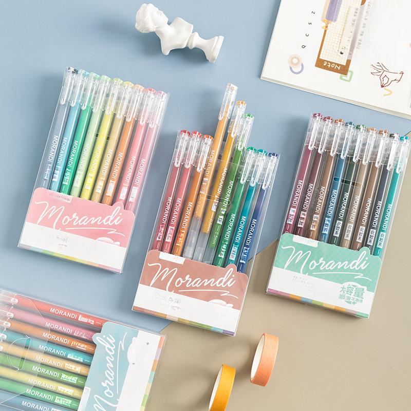 9Pcs/set Morandi Color Gel Pen 0.5mm Colorful Ink Writing Pens for Girl Journal Plan Book Scrapbook Outline Drawing Highlighters