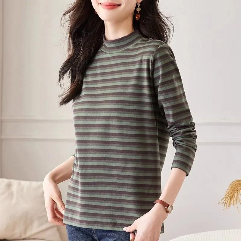 Футболка, топы, женская хлопковая блузка, свободная, удобная, эластичная, с длинным рукавом, однотонная, с круглым вырезом, свободные топы